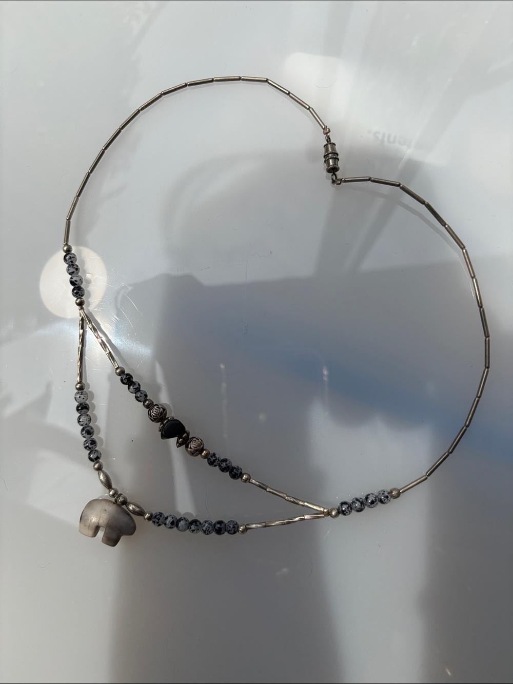 1-Elegant Silver and‎ White Beaded Necklace